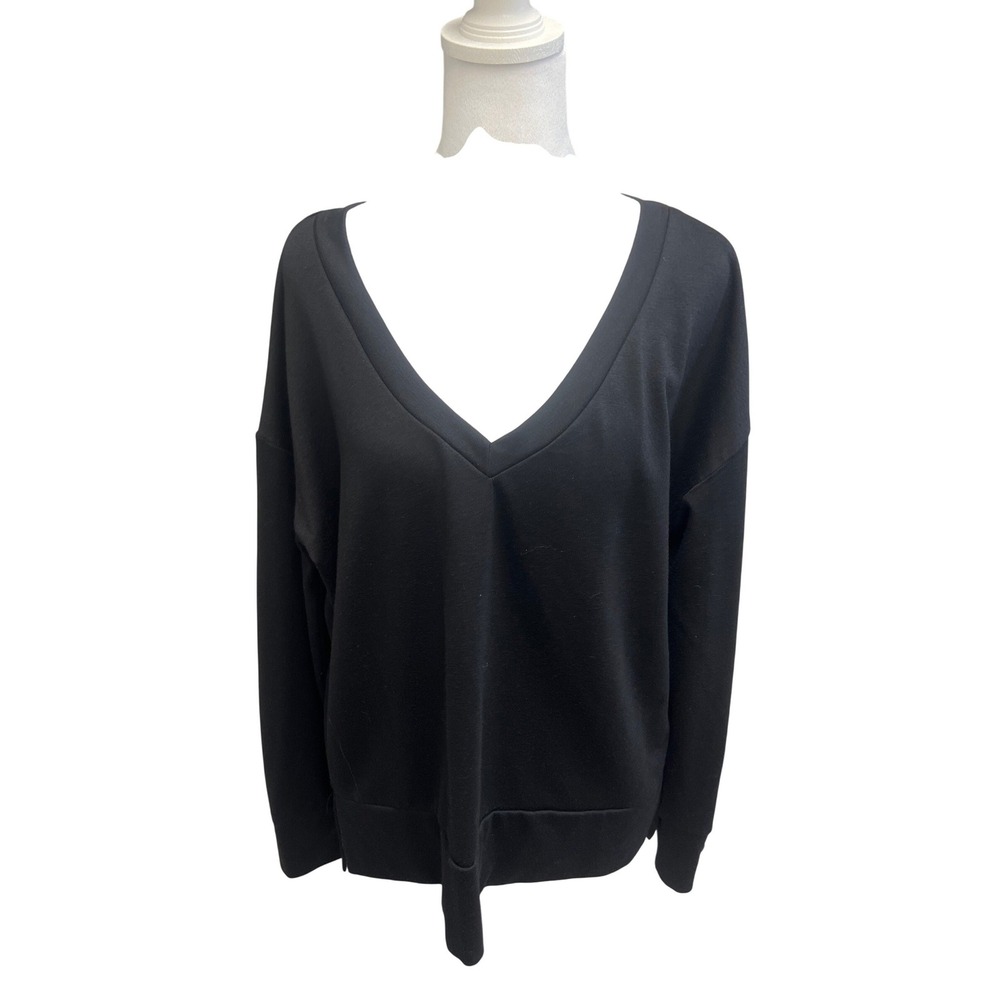 Cyrus V-Neck Pullover Sweatshirt Black‎ Long Sleeve Sz M Loungewear Athleisure